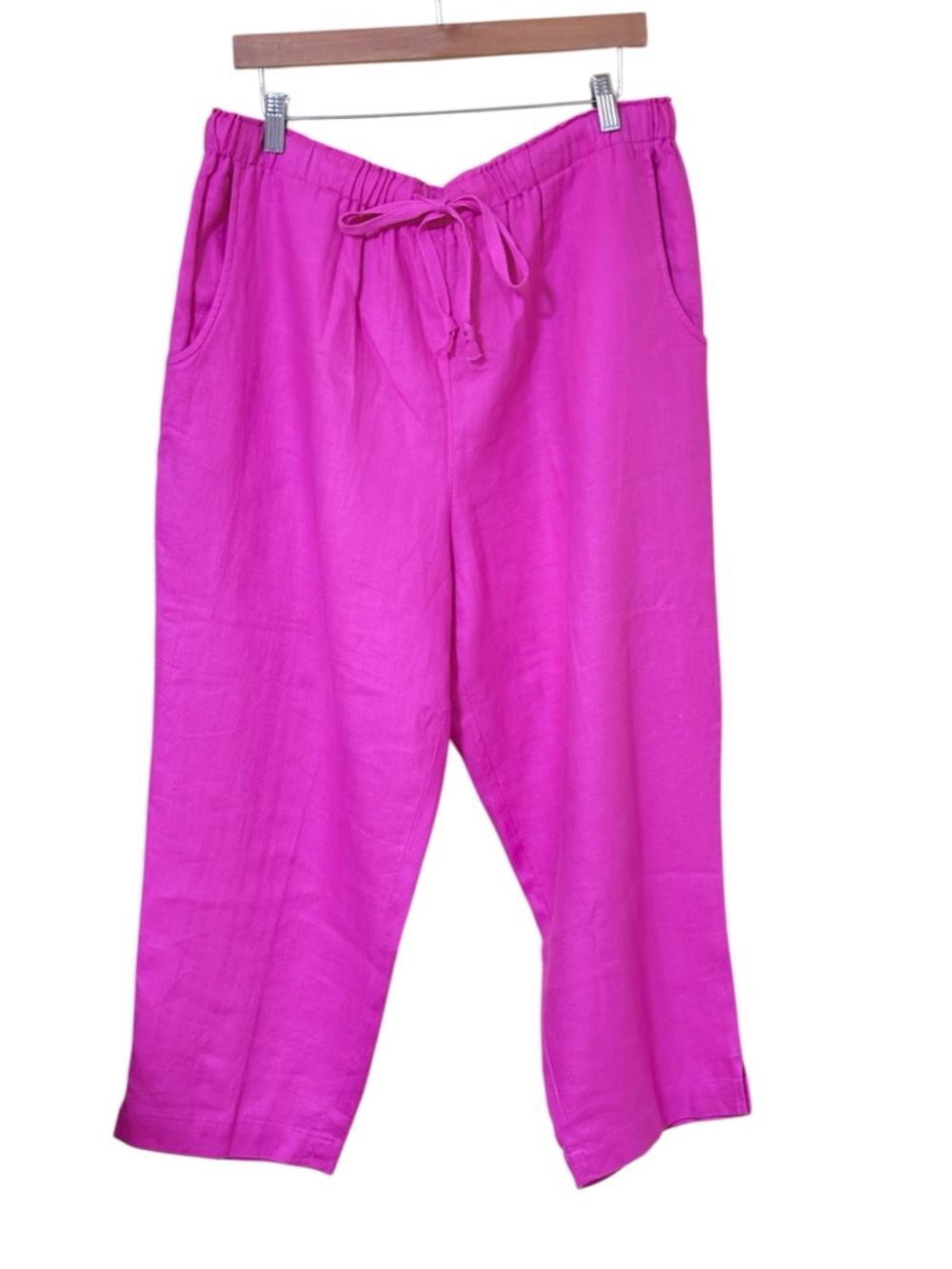 Jones New York Sport Women Linen Pants 14W Fuchsia Cropped Elastic Waist